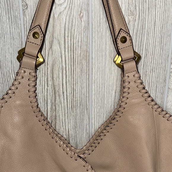 orYANY Taupe Leather Hobo Bag with Gold Details and whipstitching - Picture 4 of 13